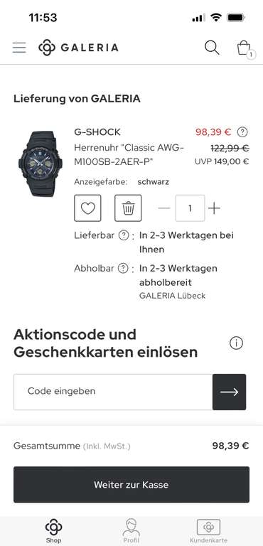 Casio G-Shock Herrenuhr (Mit Kundenkarte)