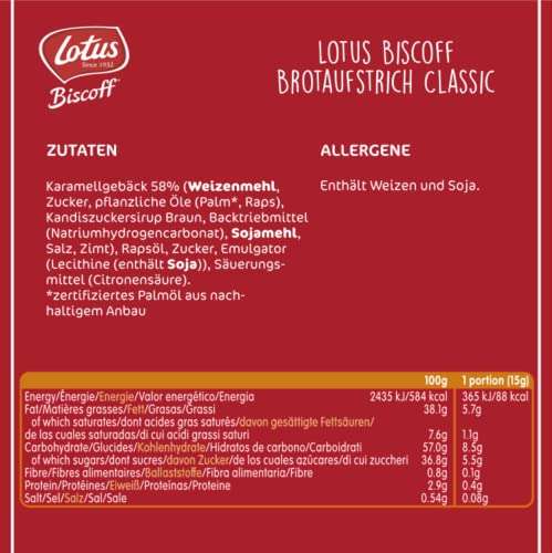 [PRIME/Sparabo] Lotus Biscoff | Brotaufstrich | Lotus Creme | Original karamellisierter Geschmack | Vegan | 400g (für 2,54€ bei 5 Abos)