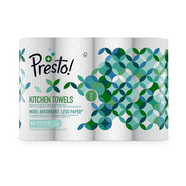 Amazon-Marke: Presto! TAD Küchenrollen, extra saugstark, weiß, 32 Rollen, 1er-Pack (Prime Spar-Abo) Personalisiert