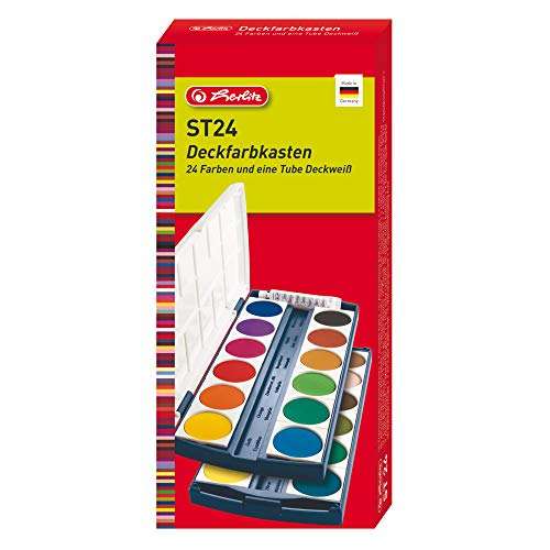 Herlitz 10199933 Schulmalfarben bzw. Deckfarbkasten, 24 Farben inklusive Deckweiß (Prime)