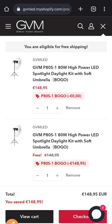 2 für 1 - GVM P80S-1 80W Dauerlicht Tageslicht + Schirm Set für Video & Foto | 148,95€
