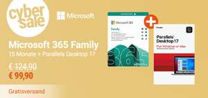 Microsoft 365 Family (15 Monate) + Parallels Desktop 17 für Mac (Desktop-Virtualisierungssoftware, M1-kompatibel)