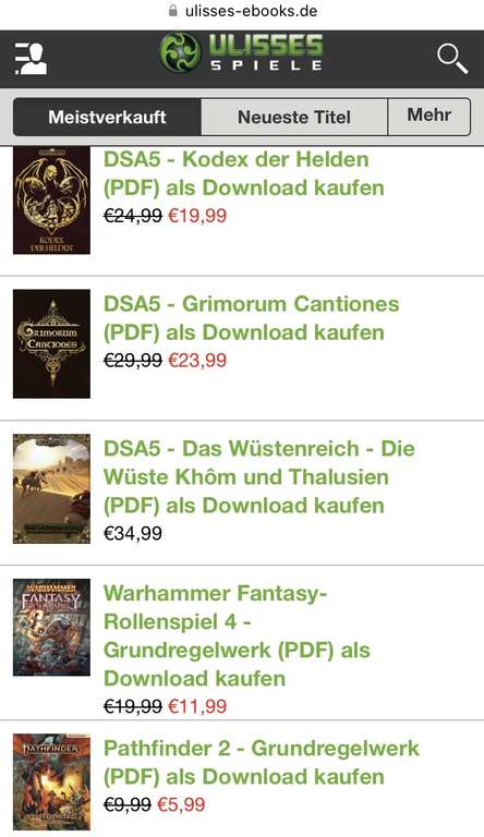 Ulisses Spiele diverse Pen und Paper Rollenspiel .pdf bis 40% günstiger. DSA, Pathfinder, Warhammer, Vampire, etc.