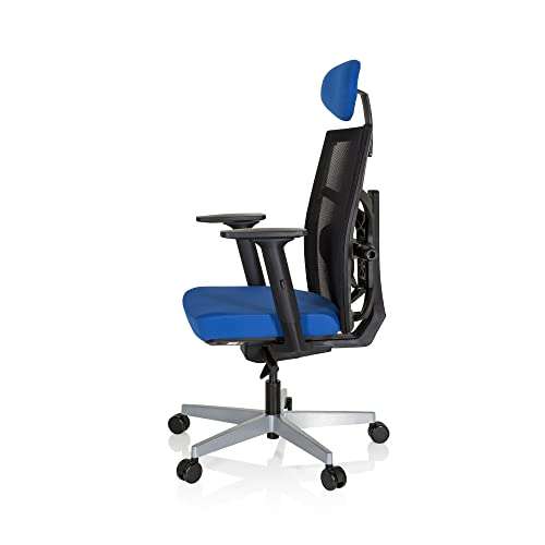 HJH Office Bellac - Profi Bürostuhl Netzstoff Blau / Schwarz, ergonomischer Drehstuhl mit Kopfstütze