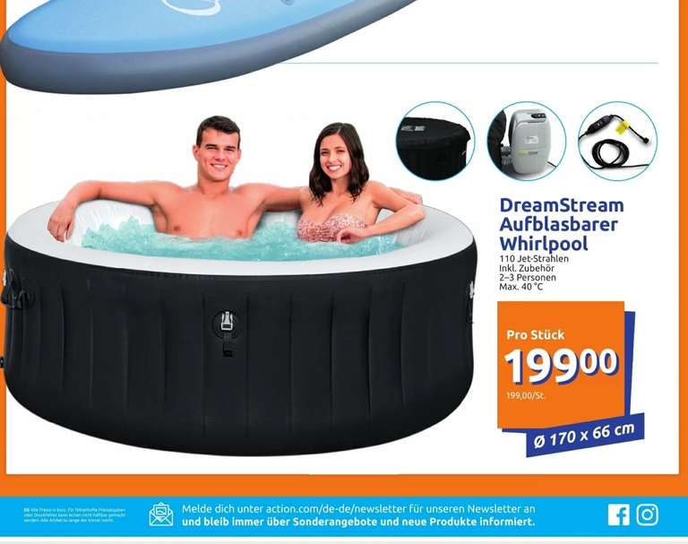 [Offline] [Action Markt] DreamStream Aufblasbarer Whirlpool 170 X 66 cm 605 Liter, 110 Jet-Strahlen bis 40°C Wassertemperatur