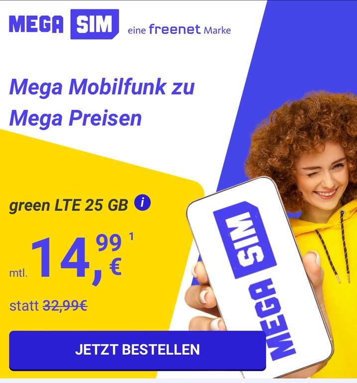 MegaSim o2 telefonica Netz kein Anschlusspreis ab 14.99€ keine Laufzeit