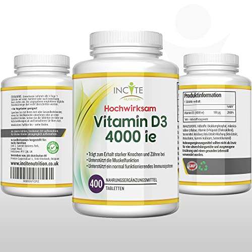 Amazon Prime - Vitamin D 4000 IE – 400 leicht einnehmbare Premium Vitamin D3-Mikrotabletten Vegetarisches