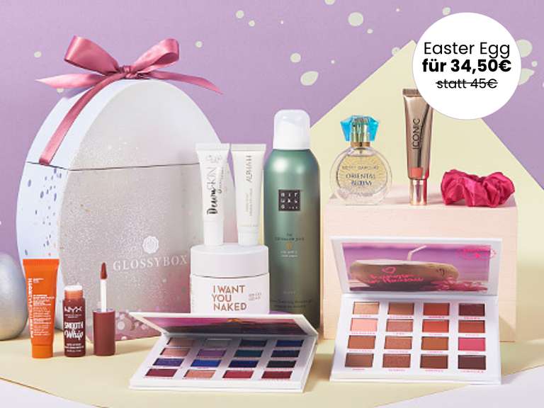 [GLOSSYBOX] Easter Egg Limited Edition 2024 mit 10 Produkten im Wert von 165 € + Gratis Versand | mit BH Cosmetics Palette, NXY & Rituals