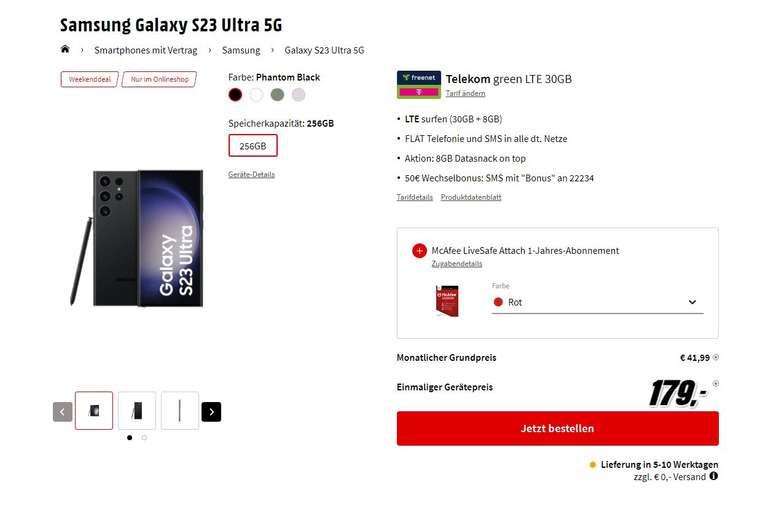 S23 Ultra 256 GB - 38GB Telekom Netz - 1.176,75 €