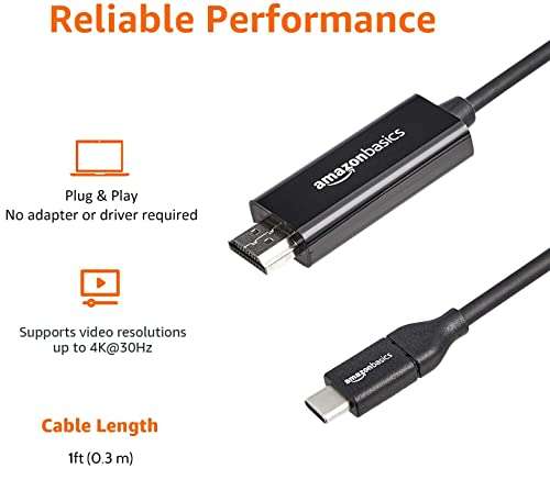 Amazon Basics USB-C-auf-HDMI-Adapterkabel (Thunderbolt 3 kompatibel) 4K @30 Hz - 30,5 cm PRIME