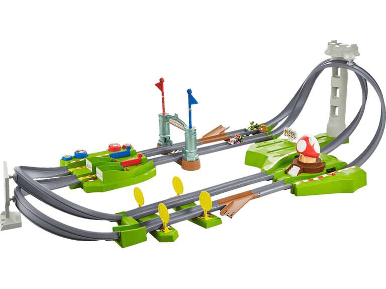 Saturn/MediaMarkt: Hot Wheels Mario Kart Mario Rundkurs Trackset, Autorennbahn inkl. 2 Spielzeugautos Mehrfarbig