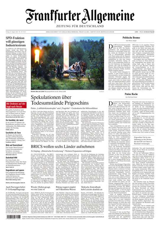 FAZ ( Frankfurter Allgemeine Zeitung )am 26.08. und FAS am 27.08. kostenlos verfügbar.