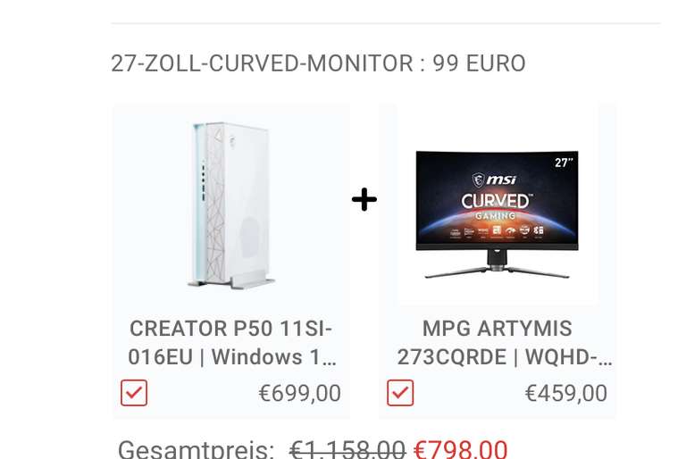 MSI P50 creator plus MSI 27 Zoll Display plus CoD mow2 / nur Rechner 599 Euro