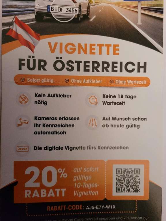 20% Rabatt auf sofort gültige 10 Tages Vignette für Österreich