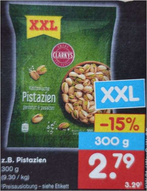 [Netto MD/ 04.08.-06.08.] Pistazien, die 300g- XXL Packung für 2,79 Euro