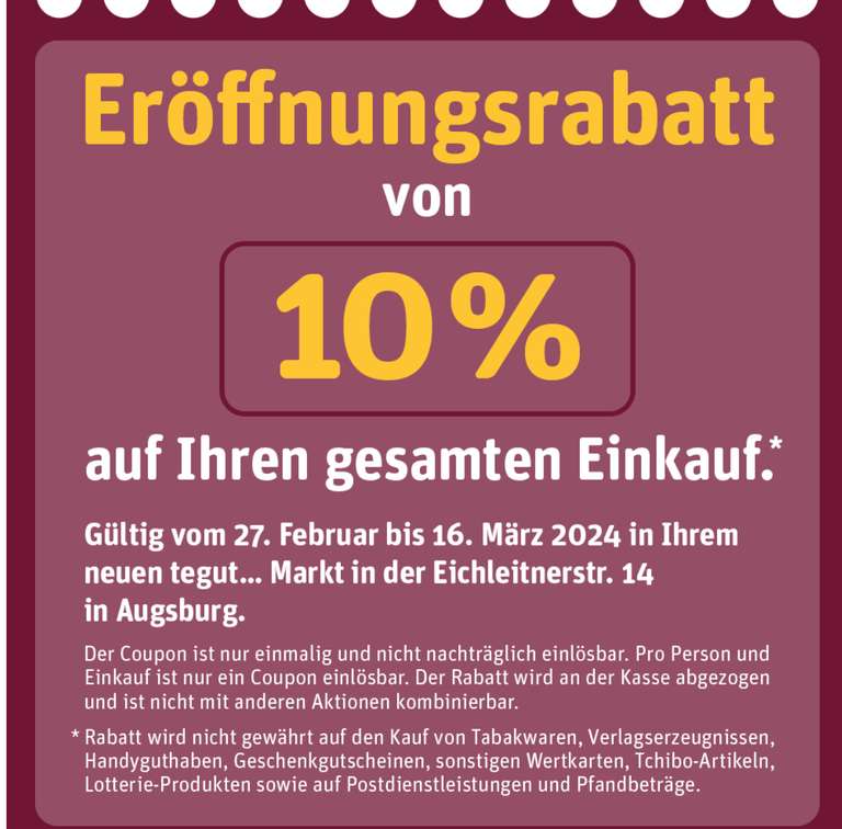 [Lokal Augsburg] 10% auf den gesamten Einkauf bei Tegut zur Neueröffnung
