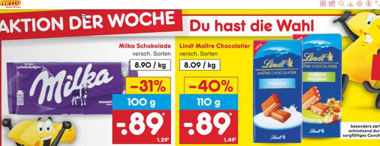 Lindt Maître Chocolatier 110 g unter einem Euro