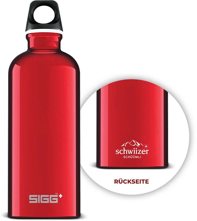 4500 x Gratis SIGG Traveller Trinkflasche in Rot 0,6l für den Kauf von 2 Packungen Schwiizer Schüümli