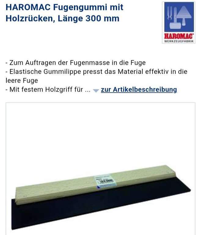 Westfalia: Haromac Fugengummi mit Holzrücken, 300mm breit, mit elastischer Gummilippe , 300x80x18mm