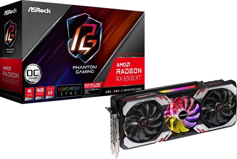 ASRock Radeon RX 6900 XT Phantom Gaming D 16G OC (2105-2340MHz Boost, Triple Slot, 3x Axial-Lüfter, 3x 8-Pin PCIe, 300W TGP, HDMI, 3x DP)