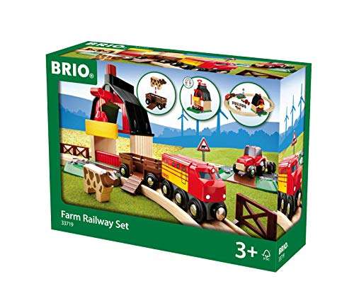 (Amazon Prime) BRIO World 33719 Bahn Bauernhof Set – Holzeisenbahn & World 33754 Magnetisches Glockensignal – Eisenbahnzubehör Holzeisenbahn