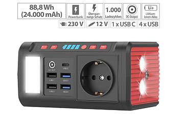 Mini-Powerstation & Solar-Generator, 88,8 Wh, 12/230V, USB, LED, 120 W