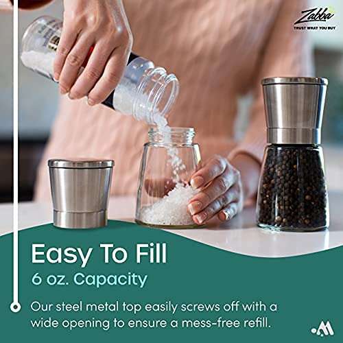 [Amazon] Salz und Pfeffermühle - Gewürzmühlen Set mit einstellbarem Keramikmahlwerk - Glas und Edelstahl - PRIME