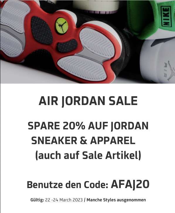 20% auf Jordan Apparel & Sneaker bei AFEW - z.B. Nike Air Jordan 1 WMNS Zoom Air CMF 2 SP