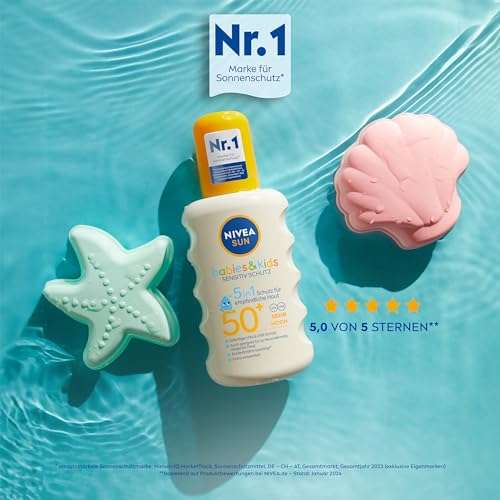 NIVEA SUN Babies & Kids Sensitiv Schutz Sonnenspray LSF 50+ (200 ml), extra wasserfestes Sonnencreme Spray ohne Parfüm [PRIME/Sparabo]