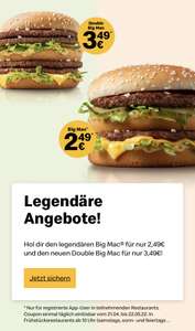 [McDonalds App] Big Mac für 2,49€ und den neuen Double Big Mac für 3,49€