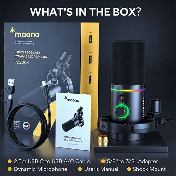 MAONO PD200X USB/XLR Dynamisches Mikrofon schwarz für 62,54€ oder im Set mit einfachem Mikrofonarm für 66,43€ jeweils plus Gratis XLR Kabel