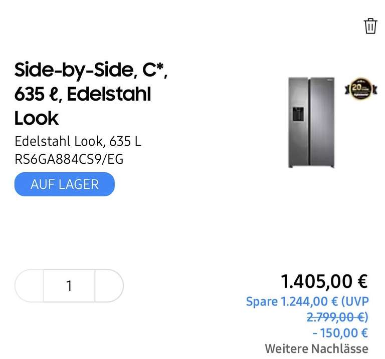 CB Samsung Side by Side Kühlschrank RS6GA884CS9/EG Energieeffizienz C, 635l, Festwasseranschluss
