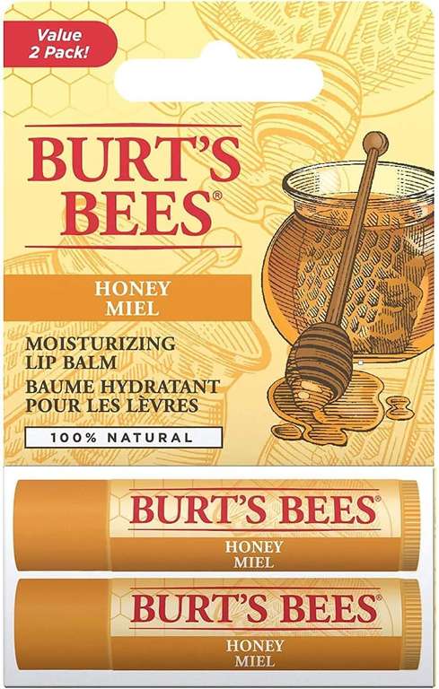Burt's Bees 100 % natürlicher, feuchtigkeitsspendender Lippenbalsam, Honig mit Bienenwachs 2er-Pack (4x 7,46€) (Prime Spar-Abo)