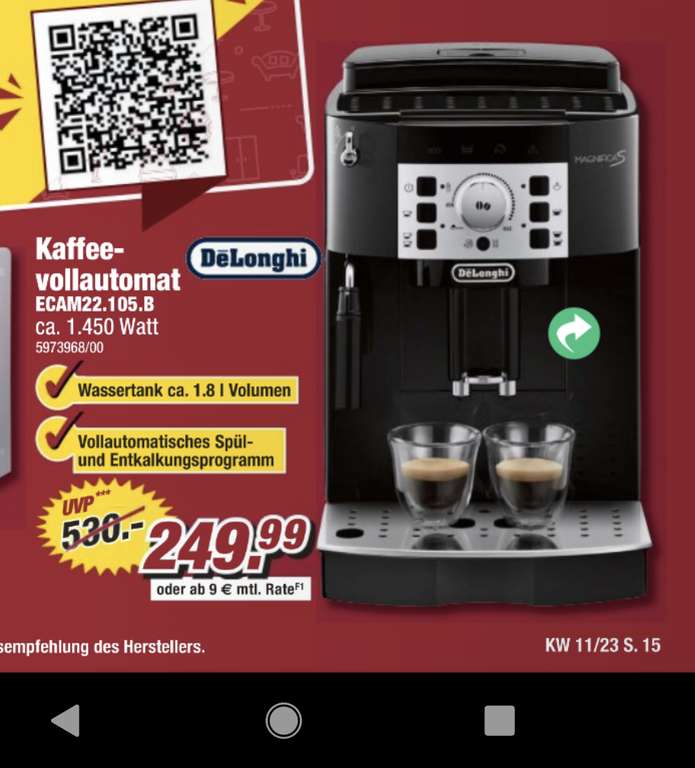 [POCO Filiale] DeLonghi ECAM22.105.B Kaffeevollautomat