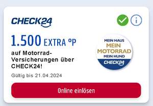 [Check24 + Payback] 1.500 EXTRA °P (15€) auf Motorrad-Versicherungen über CHECK24!