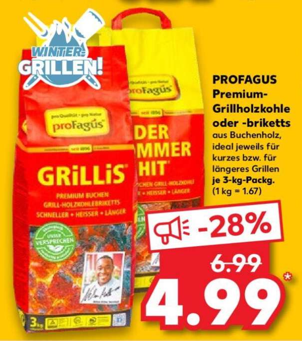 PROFAGUS Premium-Grill-Holzkohlebriketts »Grillis« oder Grillholzkohle für nur 4.99 bei Kaufland