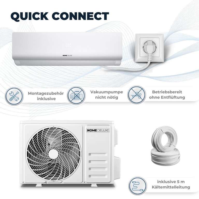 Quick Connect Split Klimaanlage Inverter Klimagerät 12000 (431,10€) oder 18000 BTU (679€) Smart Kupferleitung WIFI 5in1