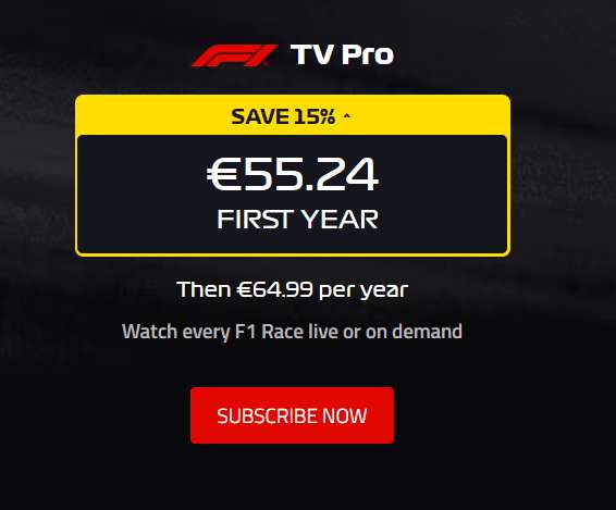 F1 TV PRO 15 % Rabatt auf Jahresabo (nicht direkt aus DE möglich)