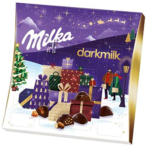 [Prime] Milka Dark Milk Adventskalender 1 x 210g, Weihnachtskalender mit vielen Milka Dark Milk Leckereien