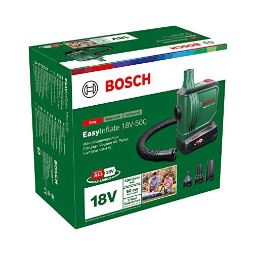 Bosch EasyInflate elektrische Luftpumpe 18V-500 2.0 Ah (1 x 2,0 Ah Akku; 18 Volt System, zum Aufblasen und Entleeren; im Karton)