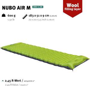 Wechsel Nubo Air M Isomatte / Luftmatratze (183x51x9cm, 27x13cm Packmaß, R-Wert 2.45, 600g) | alternativ Nubo L (198x63cm) für 135,99€
