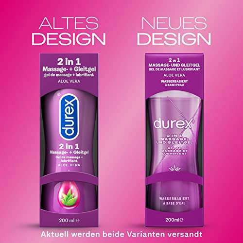 Durex Massage- und Gleitgel Aloe Vera – Für Ganzkörpermassagen & Intimbereich – 200 ml [PRIME oder Abholstation]