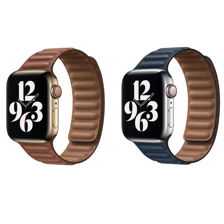 Apple Lederarmband für die Apple Watch Series 1-8 / SE in 38/40/41mm | Größe M/L | magnetischer Verschluss | in Saddle Brown / Baltic Blue