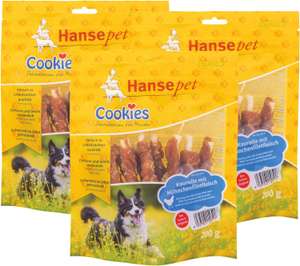 30% Extra Rabatt auf 2 x 3 Beutel je 200g Hansepet Cookies Kaurolle mit Hühnchenfiletstreifen .