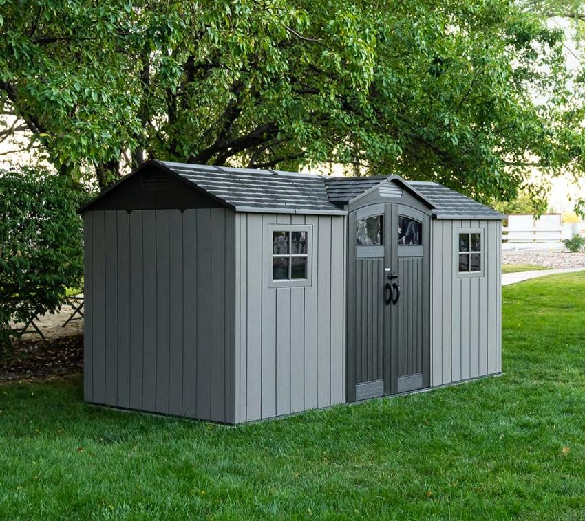 Kentucky Gartenhaus | Kunststoff Gerätehaus mit Boden und Regalsystem | Dunkelgrau | 2x4 m