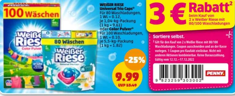 [Penny] 2 Packungen WEIßER RIESE Color Pulver / Caps eff. 8,49 € (Angebot + Coupon)