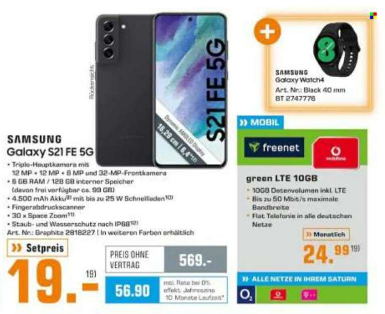 Saturn Samsung S21 FE 5G + Watch 4 + Vodafone Green LTE 10Gb