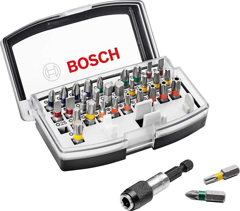 Bosch 32tlg. Schrauberbit Set Extra Hart (Kreuzschlitz, Pozidriv, Hex, T, TH, S-Bit, Zubehör Bohrschrauber und Schraubendreher), 1/4-Zoll