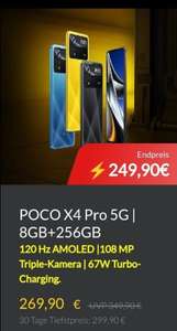 Xiaomi Poco X4 Pro 5G 8+256GB (6,67" 120Hz AMOLED, 108MP, 67W QC, 5000mAh, 396k Antutu, NFC, Infrarot, Stereo-Speaker) 244,90€