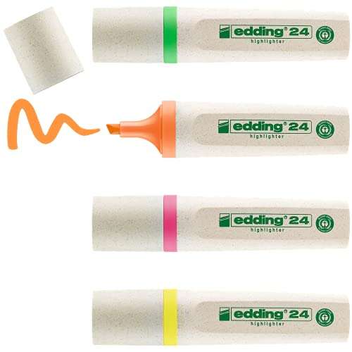 edding 24 EcoLine Textmarker - 4er-Set - gelb,orange,pink,grün - Keilspitze 2-5mm für 2,89€ (Prime/Thalia Kc)